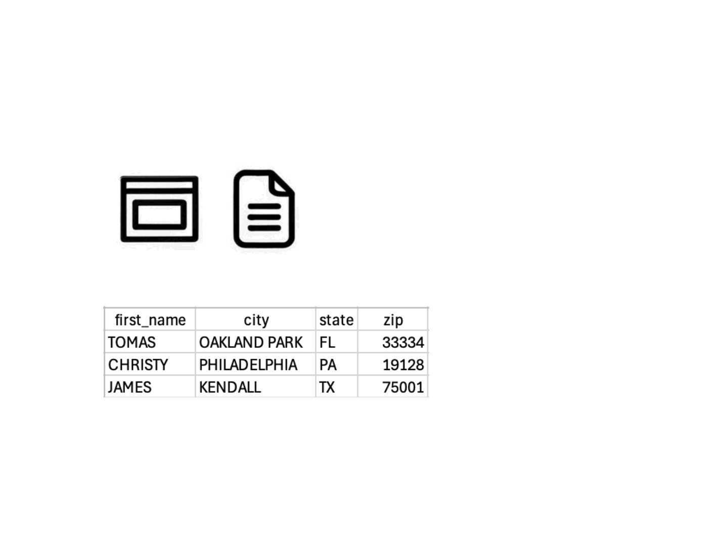 Animated sequence showing customer names, addresses with closest location and distance data